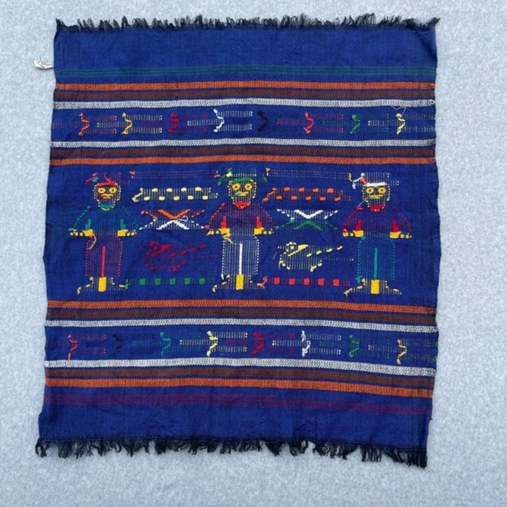 Vintage Tapestry 22x20 Wall Decor Folk Art Guatemala Handmade Dresser Textile